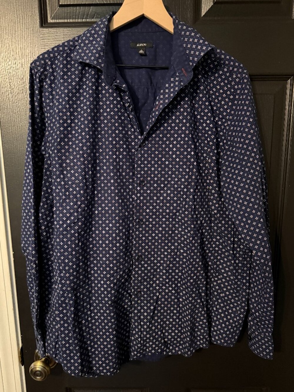 Like New Men's Alfani Dress Shirt Navy White Button Down XL